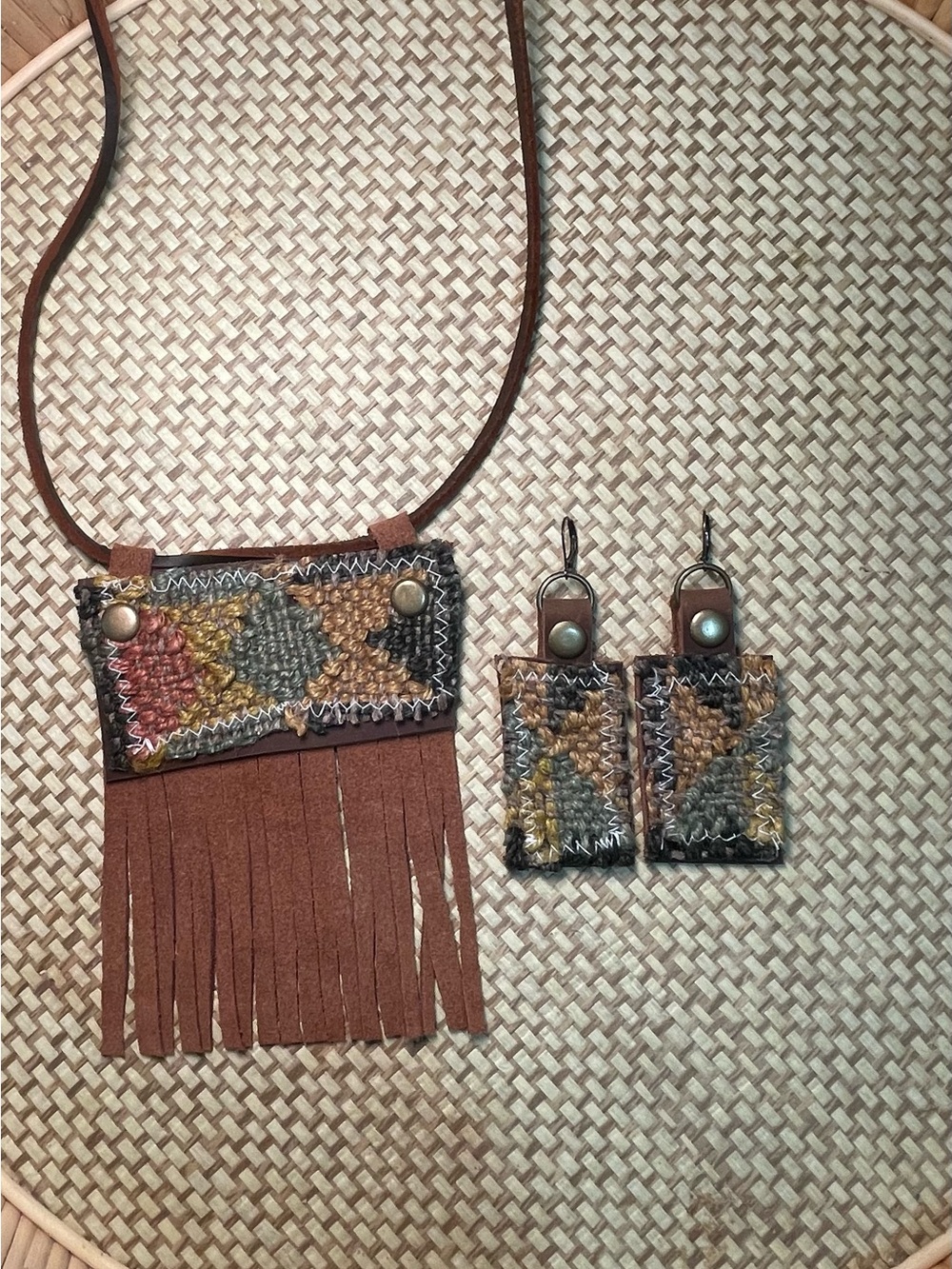 Kilim and leather necklace/earring set